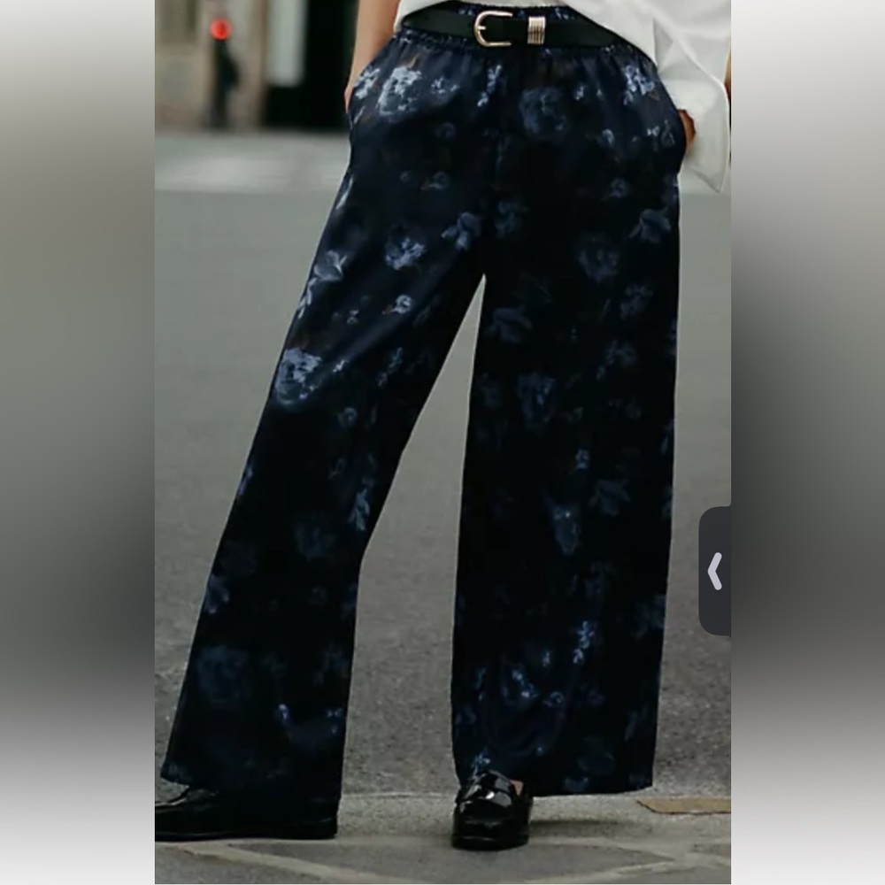 Anthropologie Dark Floral Wide Leg Pants